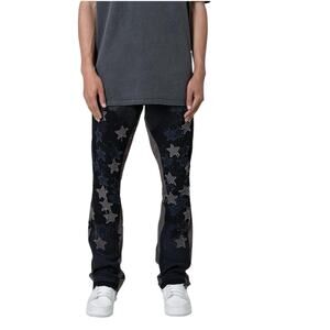 MNML Men's Flare Jeans Star Patch Cargo Pockets Size 34 Streetwear